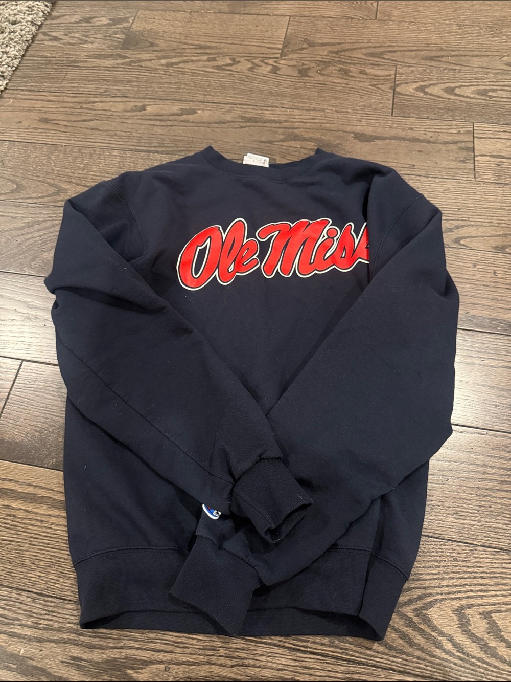 Champion Navy Crewneck Sweatshirt with Red Ole Miss Script